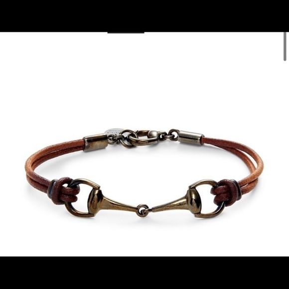 Gucci Black Rhodium-Plated Sterling Silver & Leather Bit Bracelet New authentic